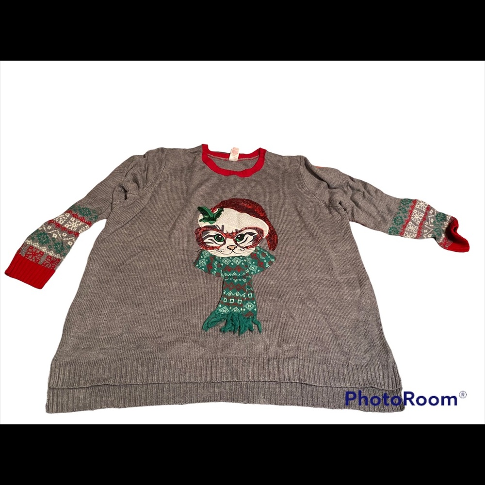 3X 22W/22W Christmas cute cat ugly holiday plus size sweater